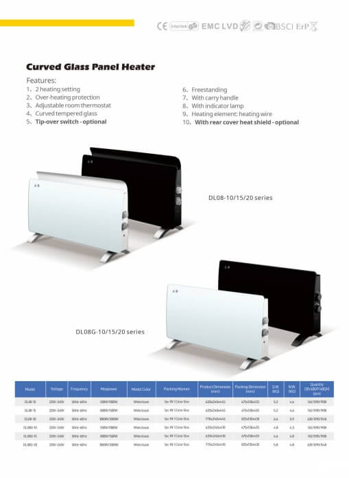 Junheng DL08-10 curved glass panel heater