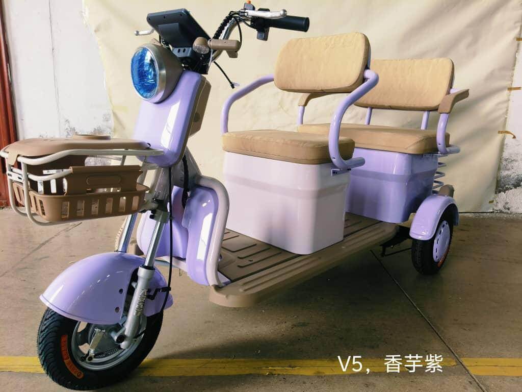 Junheng V5 electric tricycle in purple color